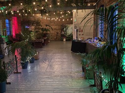 Corporate Christmas party themed dining and lighting